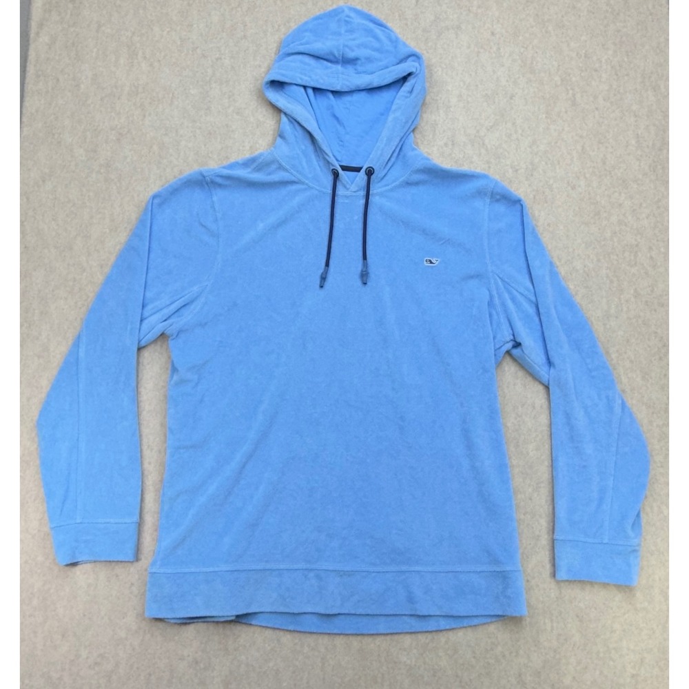 Vineyard Vines Terry Cloth Hoodie Mens L Blue Preppy Coastal Nautical Beachy